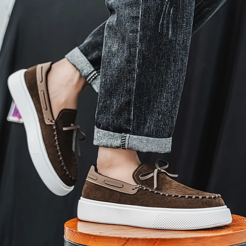 Men Loafers Shoes Summer Shoes Man New Fashion Canvas Footwear Soft Flat Comfy Flock Suede Leather Men Casual Vulcanized Shoe