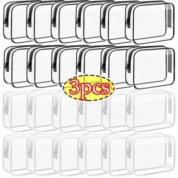 Şeffaf Kozmetik Çantası PVC Kadın Fermuar Temizle Makyaj Çantaları Güzellik Durumda Seyahat Makyaj Organizatör Depolama Banyo Tuvalet Yıkama Çantası