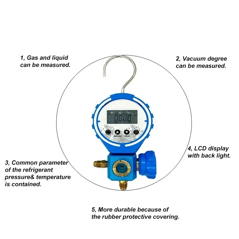 

Pressure Gauge Refrigeration Digital Vacuum Pressure Manifold Tester Meter With sight glass and Hose HVAC Temperature Tester