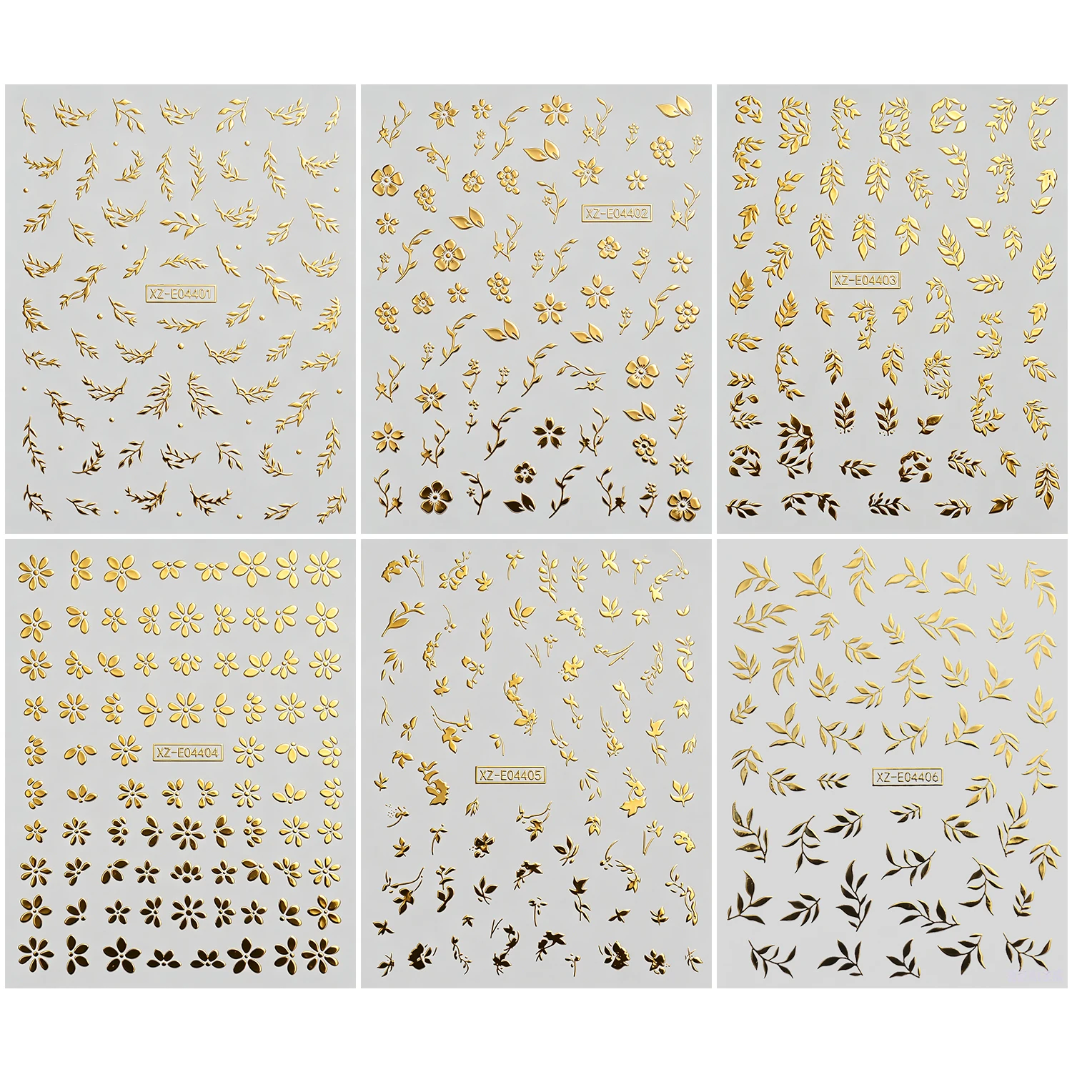 6 Stück Gold-Silber Blättermuster Nagelaufkleber 3D Metallische Goldene Fünfblättrige Blumen Weidenblätter Nagelsticker DIY Maniküre Deko – Detail 11