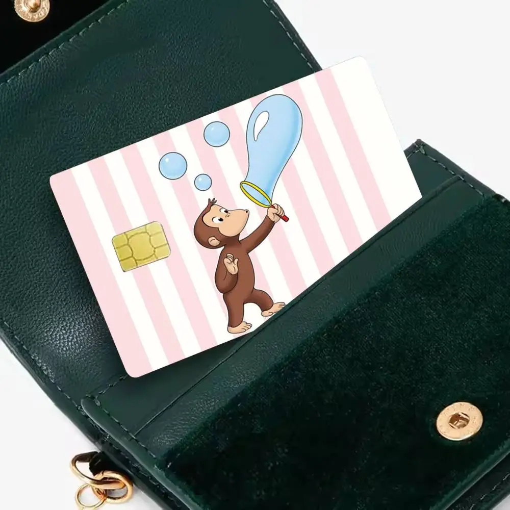 C-Curious George Cute Monkey 4pcs 1Set Film Skin for Debit Credit Bank Visa Card Decal Cover