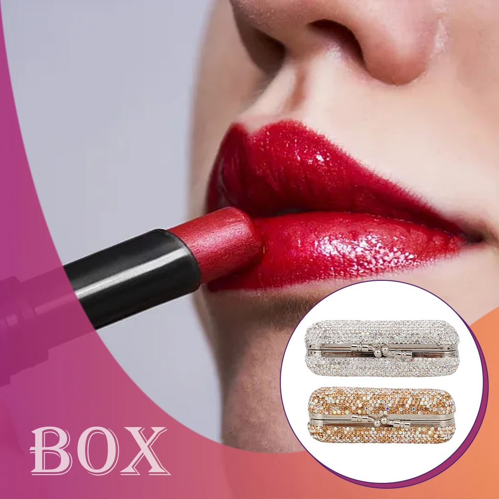 Stylish Lipsticks Case With Rhinestone And Shining Mirror Luxury Portable Refine Makeup Storage Blue Gradient