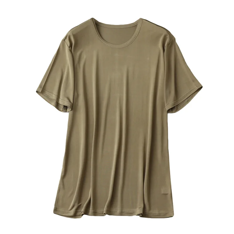 Luxurious Man 100% Mulberry Silk T-shirts Anti Wrinkle Elastic Quality Tops Breathable Soft High End