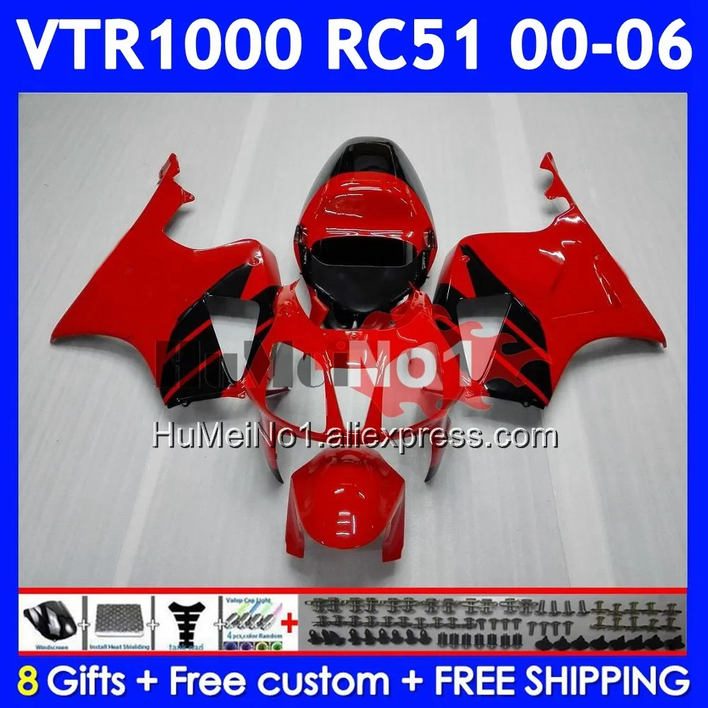 Body For HONDA VTR1000 RC51 01 02 03 2004 2005 2006 68No.2 SP1 SP2 Factory Red VTR 1000 2000 2001 2002 2003 04 05 06 Fairings