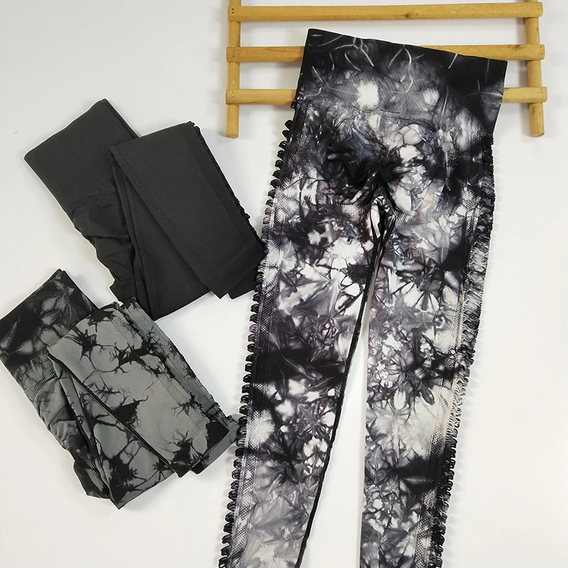 Women's High-Waisted Tie-Dye Peach Butt-Lifting Pants - Sexy Cutout, Breathable, Stretchy, Slim-Fit for Workout & Training