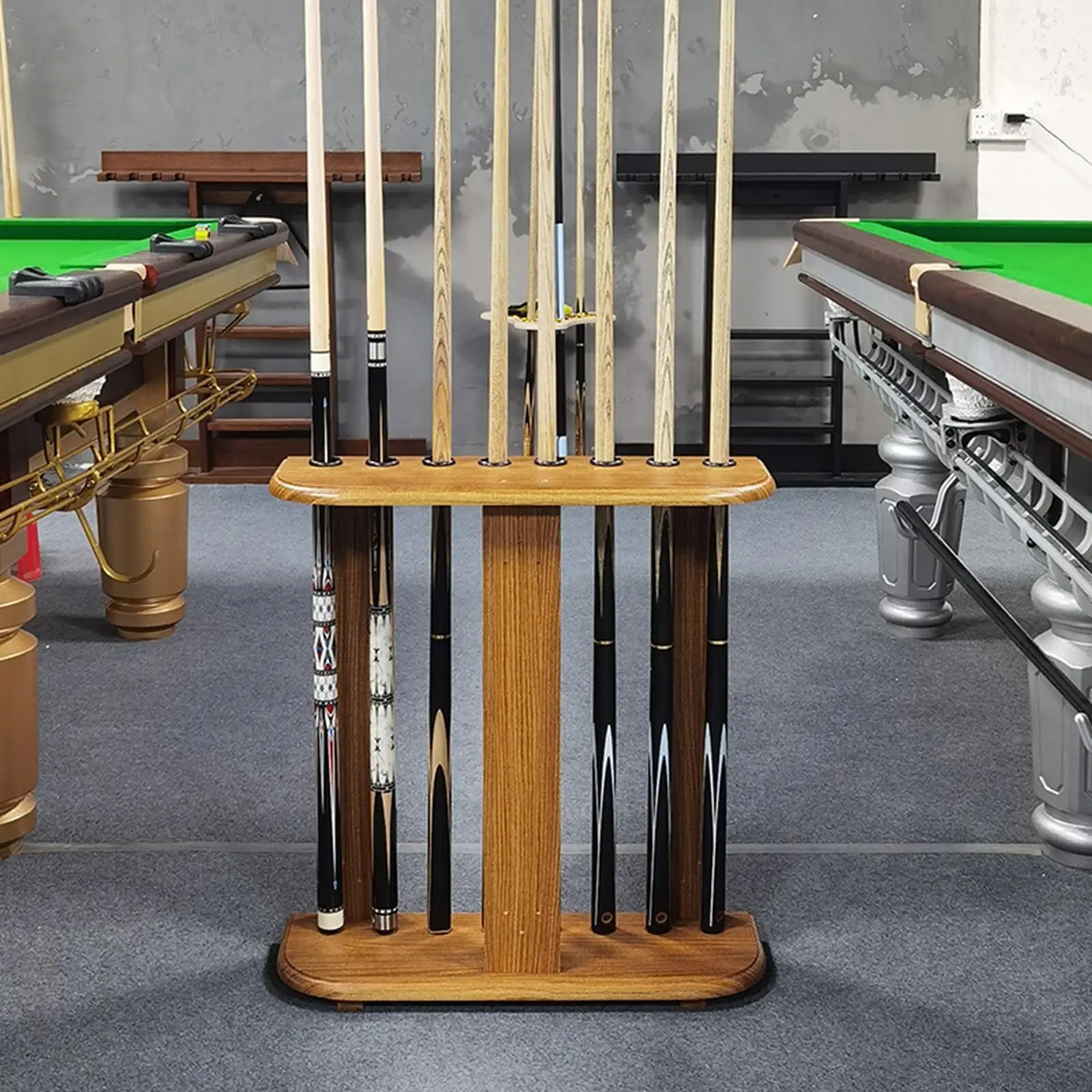 

Multi Hole Wooden Billiard Cue Rack Freestanding Rack for Pool Sticks with Storage for Clubs and Bar Room Accessories