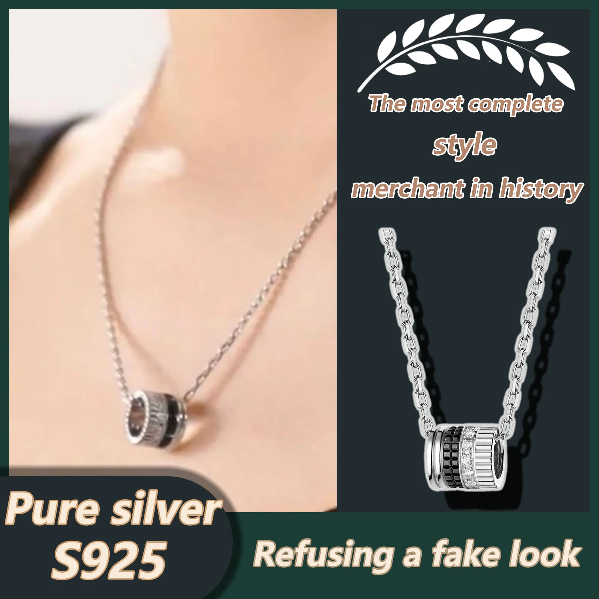 

Premium Ceramic Luxury Diamond Pendant Necklace Pure Silver S925 Smooth Simple Necklace Quatre Series Anniversary Gift