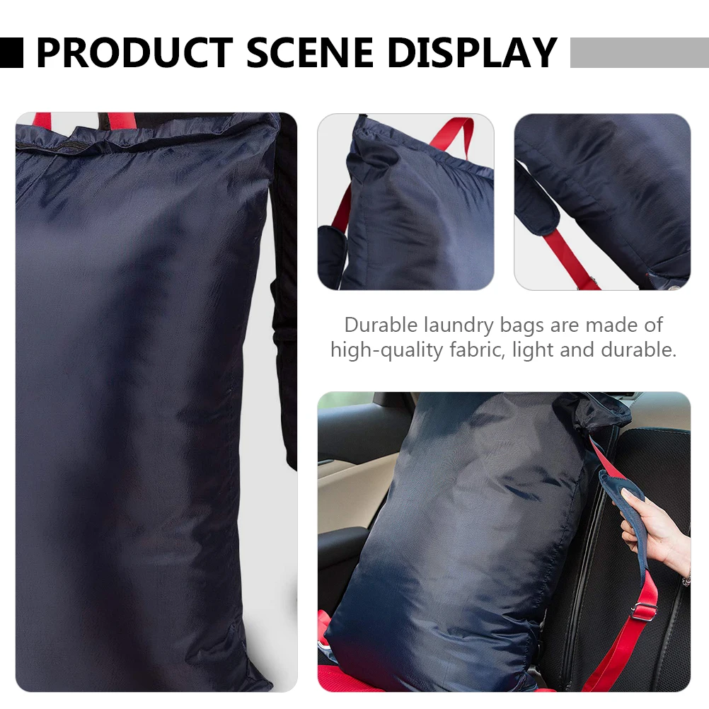 

High-Quality Laundry Backpack Bag Dark Blue Fabric Reinforced Sutures Easy Clean Dorm Apartment Travel Storage