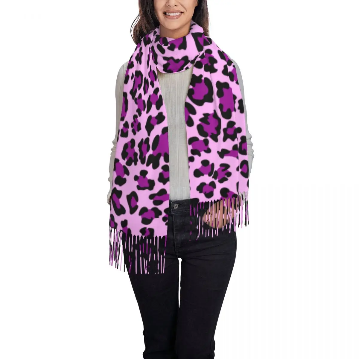 Customized Print Cute Purple Leopard Print Scarf Women Men Winter Warm Scarves Animal Seamless Shawls Wraps