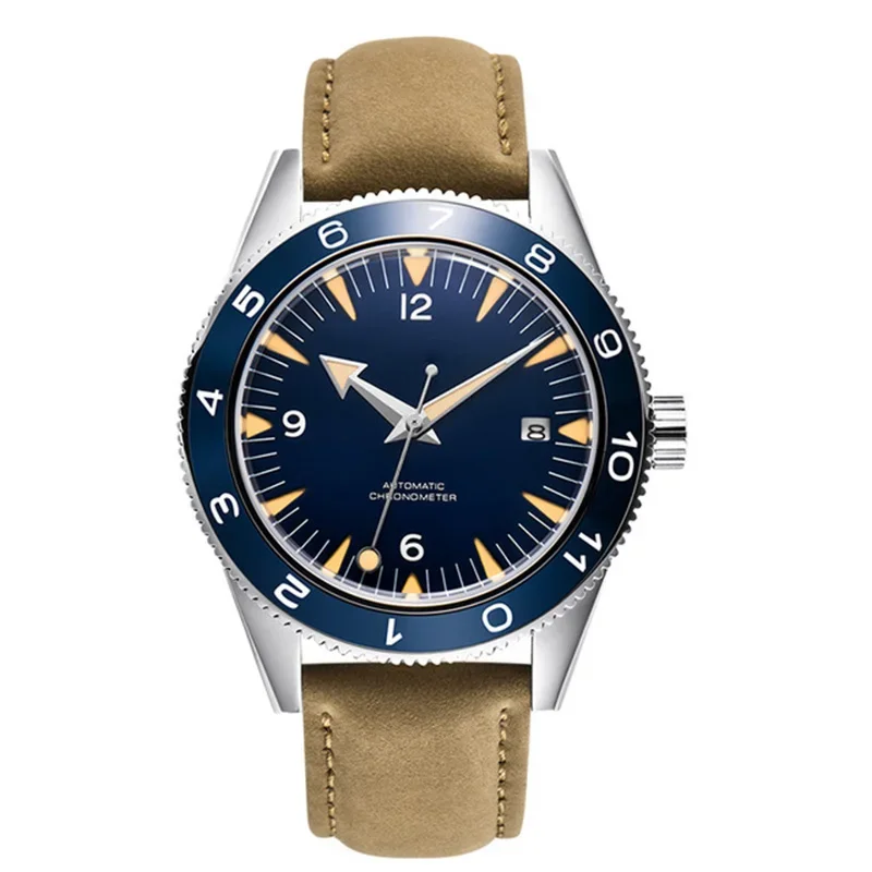 

DEBERT 41MM Automatic Mechanical Seagull Movement Sapphire glass stainless steel case Leather watch band Luminous men watch
