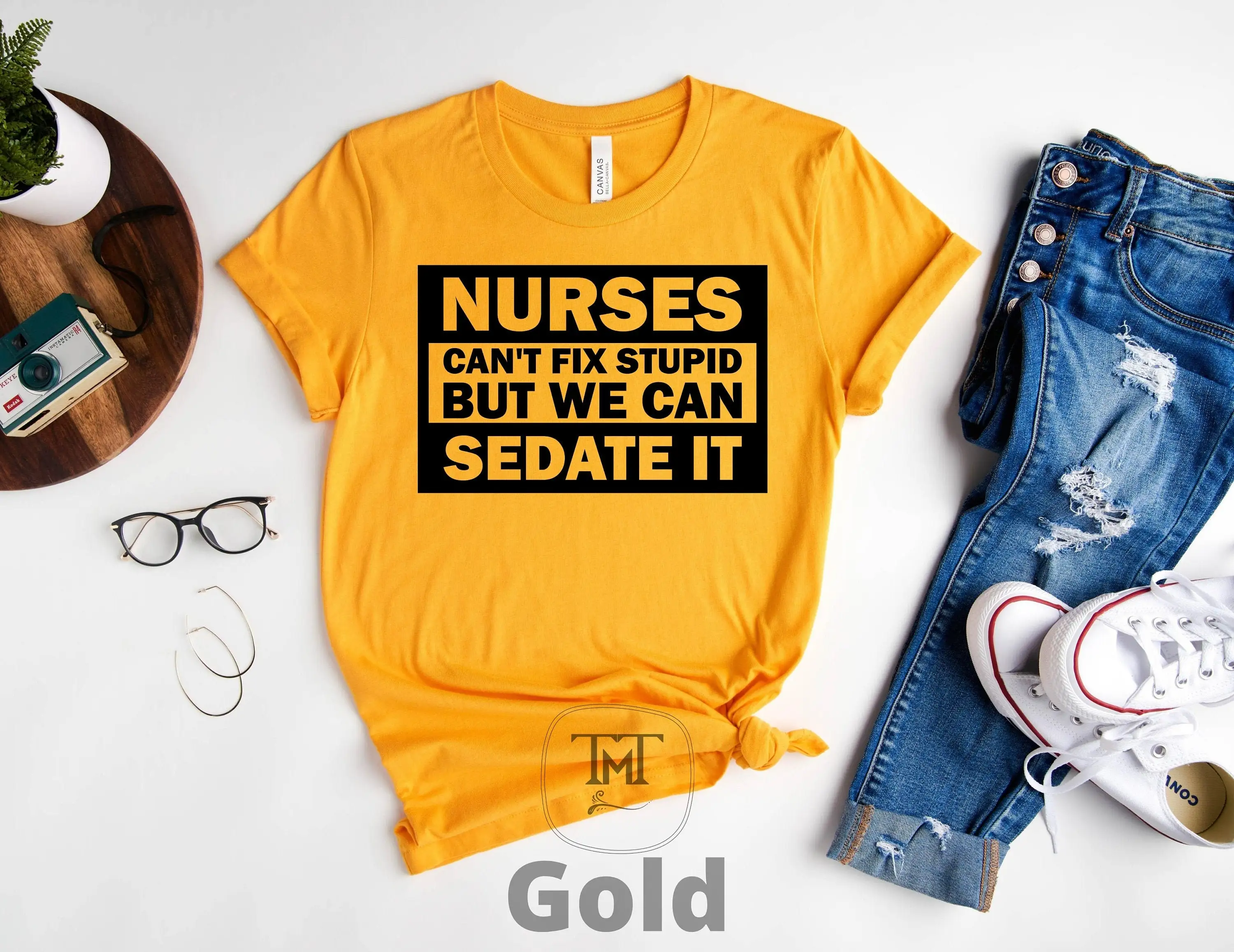 Funny Nurse T Shirt Nurses Can'T Fix Stupid But We Can Sedate It