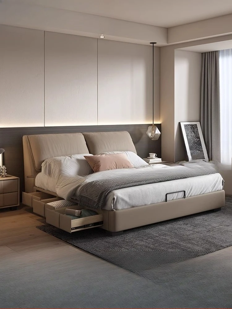 

Italian minimalist storage leather bed modern minimalist cream style master bedroom double bed