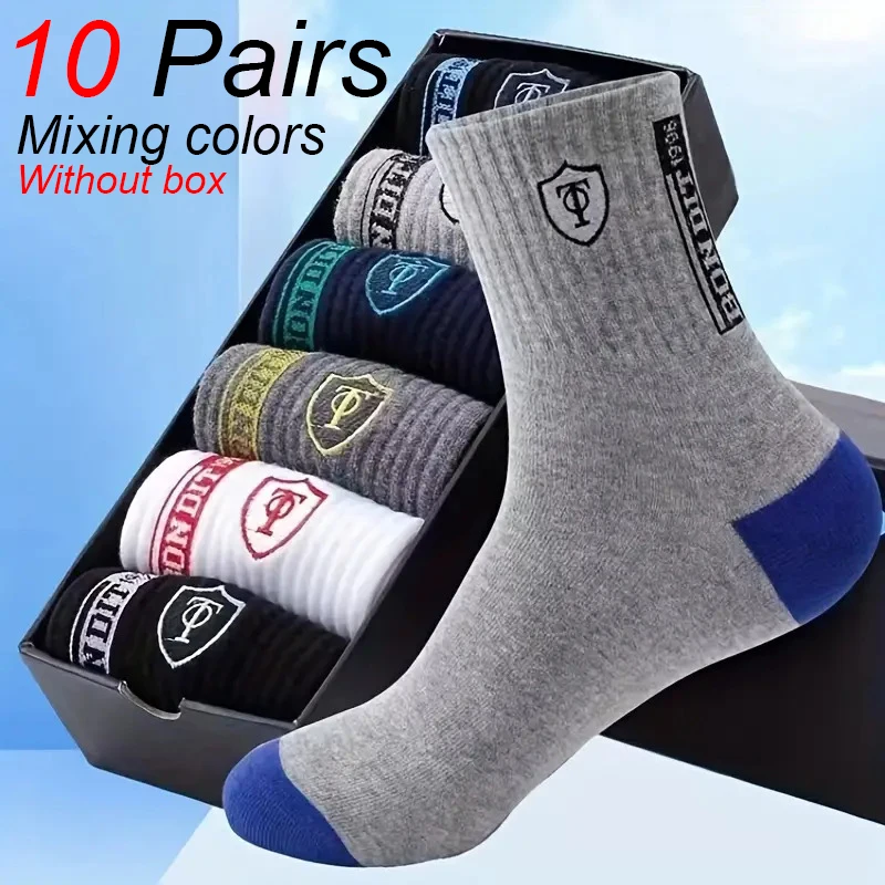 10 Pairs Breathable Men Casual Socks Trendy Versatile Autumn Winter Men's Socks Sweat Absorbing And Deodorizing Business Socks