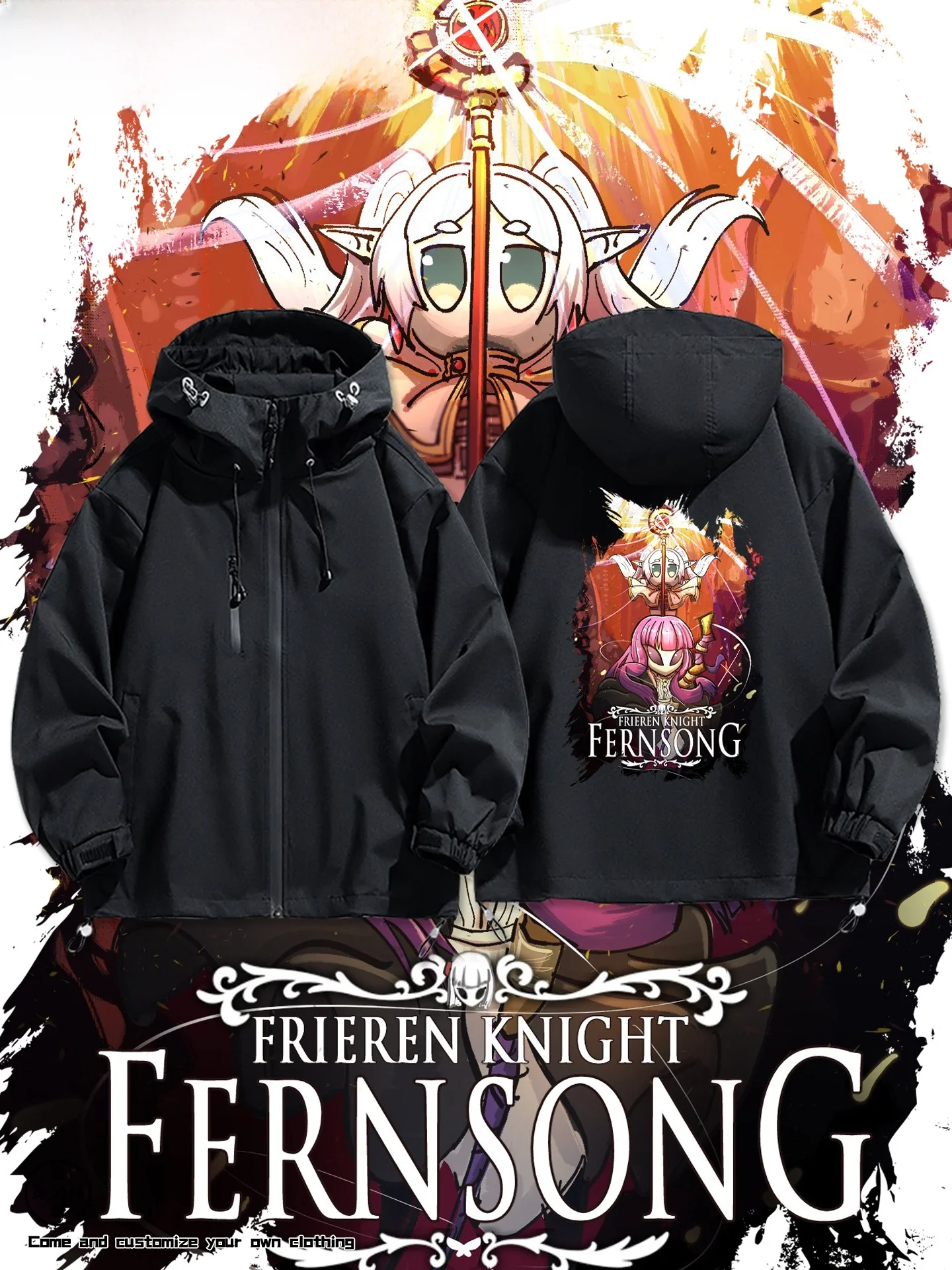 

Frilian Hollow Knight Silk Song Collaborative Men's Jaet Casual Windproof Polyester Fiber Long Sve Zipper Hooded Coat