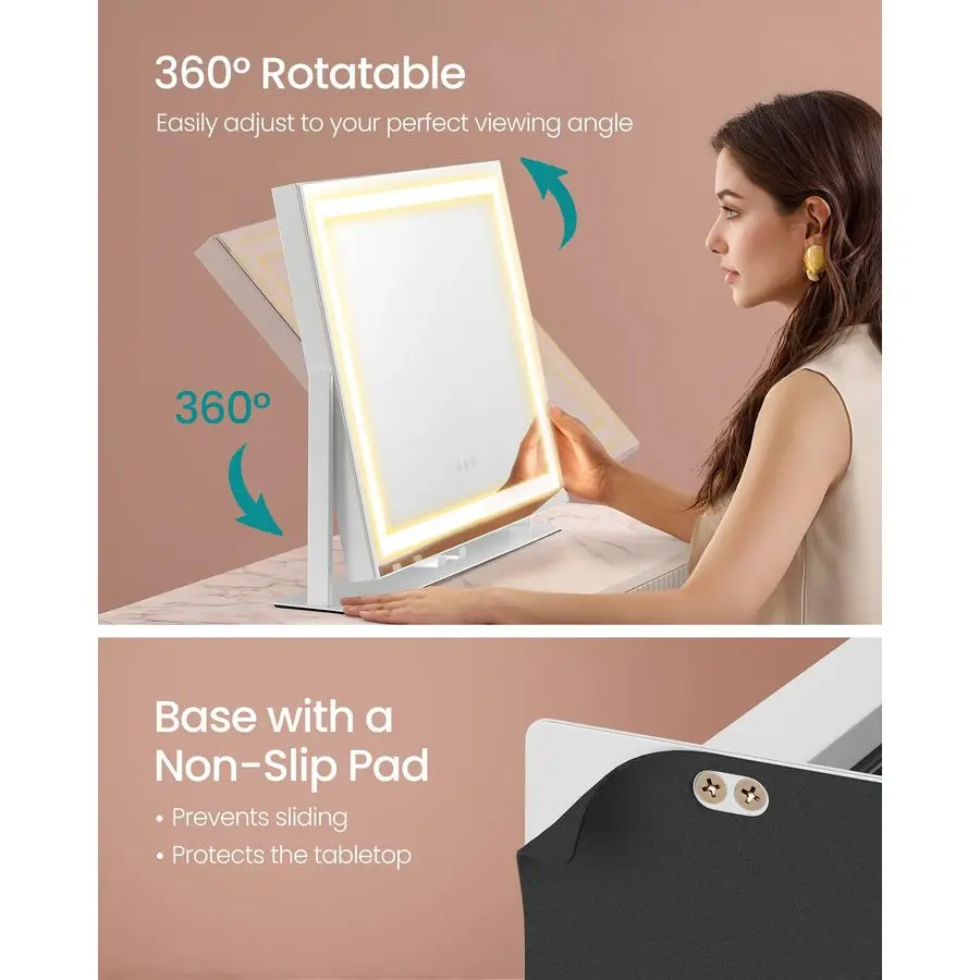 مرآة مكياج فانيتي مع أضواء، تحكم باللمس، زاوية قابلة للتعديل، منافذ شحن، مرآة مكبرة 10 مرات قابلة للفصل، درجة حرارة 3 ألوان #4