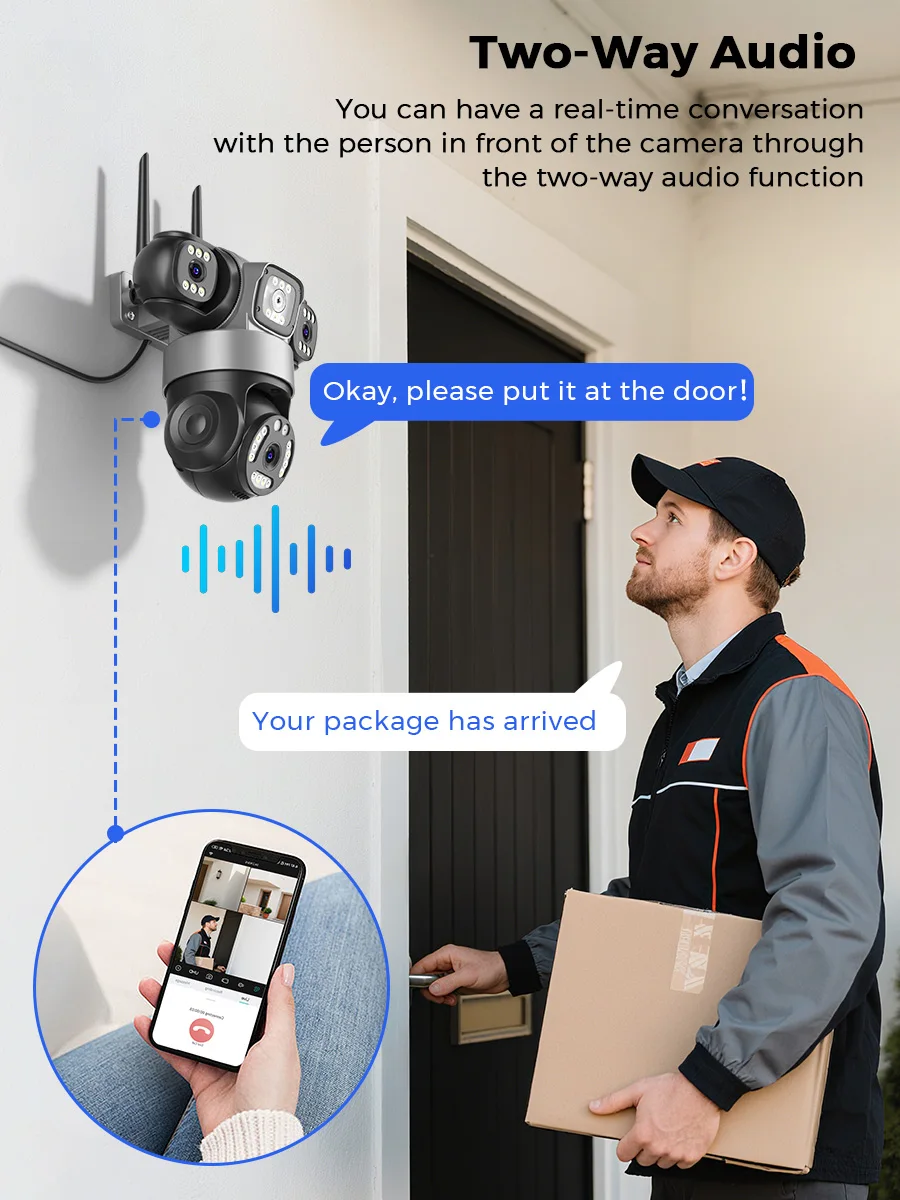 كاميرا ICsee اللاسلكية PTZ IP 8K 15MP 3-Lens 3-Screen 9MP 4K 2-Way Audio WiFi كاميرا مراقبة أمنية خارجية CCTV