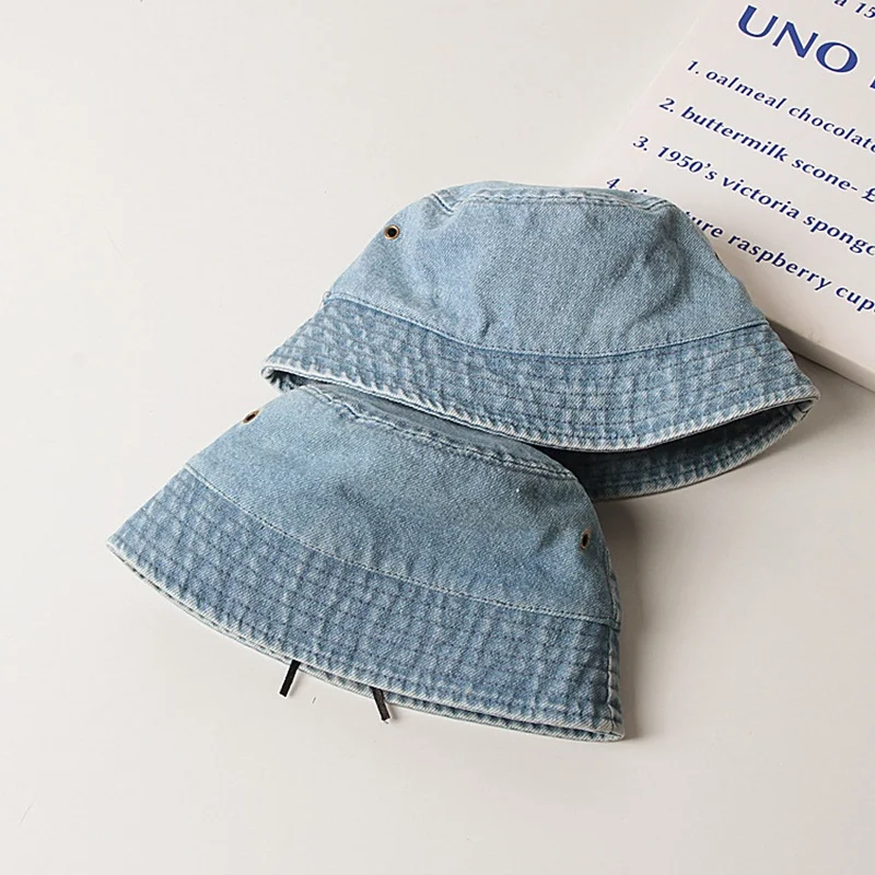 Chapéus de balde jeans lavados para crianças, boné de algodão fresco para meninas e meninos, gorro panamá de pesca, gorro solar, acessórios do bebê