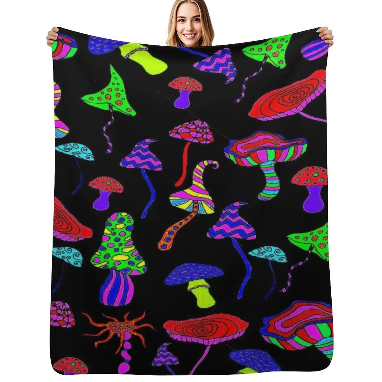 

MAGIC MUSHROOMS : Abstract Psychedlic Whimsical Print Throw Blanket Soft Solid Color Blanket for Couch Bed