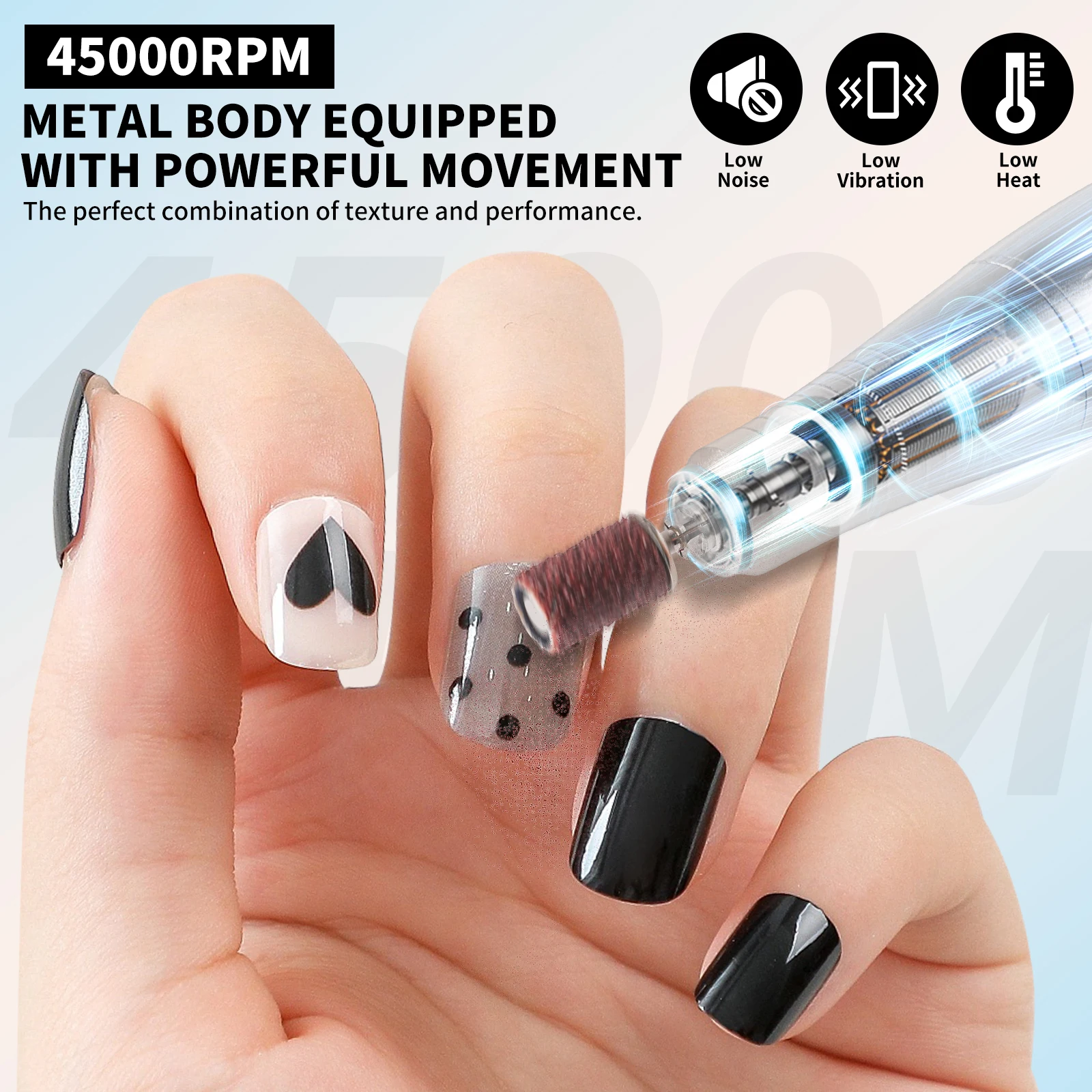 Lime à ongles électrique professionnelle, 45000 tr/min, Machine à polir le Gel, lime à ongles, perceuse à ongles Rechargeable à faible bruit, outils de Salon