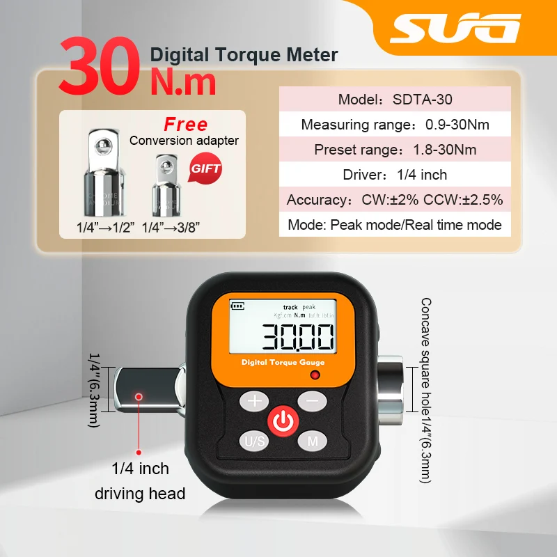 

Digital torque wrench adapter with a torque range of 0.9-30N.m,a high-precision torque meter wrench suitable for motorcycles diy