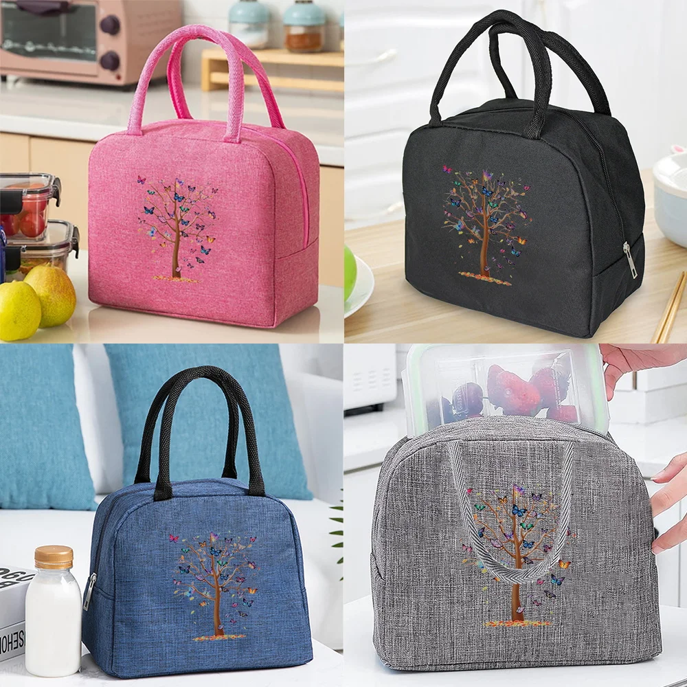 

Portable Lunch Bags for Women Butterfly Pattern Handbags Insulated Lunch Box Unisex Tote Cooler School Food Storage Bags
