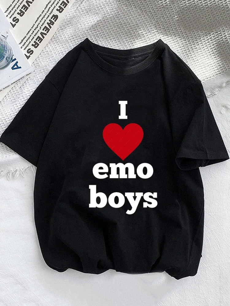 Women's T-shirt I Love Emo Boys T Shirt Men Women Fashion Streetwear Casual Summer Tees Girl Tees Funny Letter Matching Y2k Tee