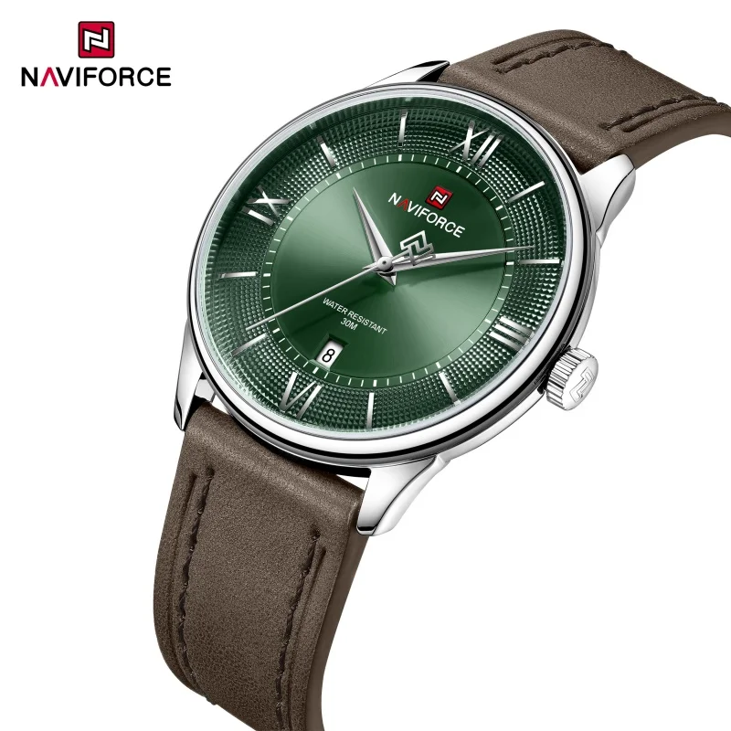 

NAVIFORCE Men's Quartz Watch 42mm Casual Business Watch Waterproof Genuine Leather Strap Classic Watch Luminous Pointer NF9272