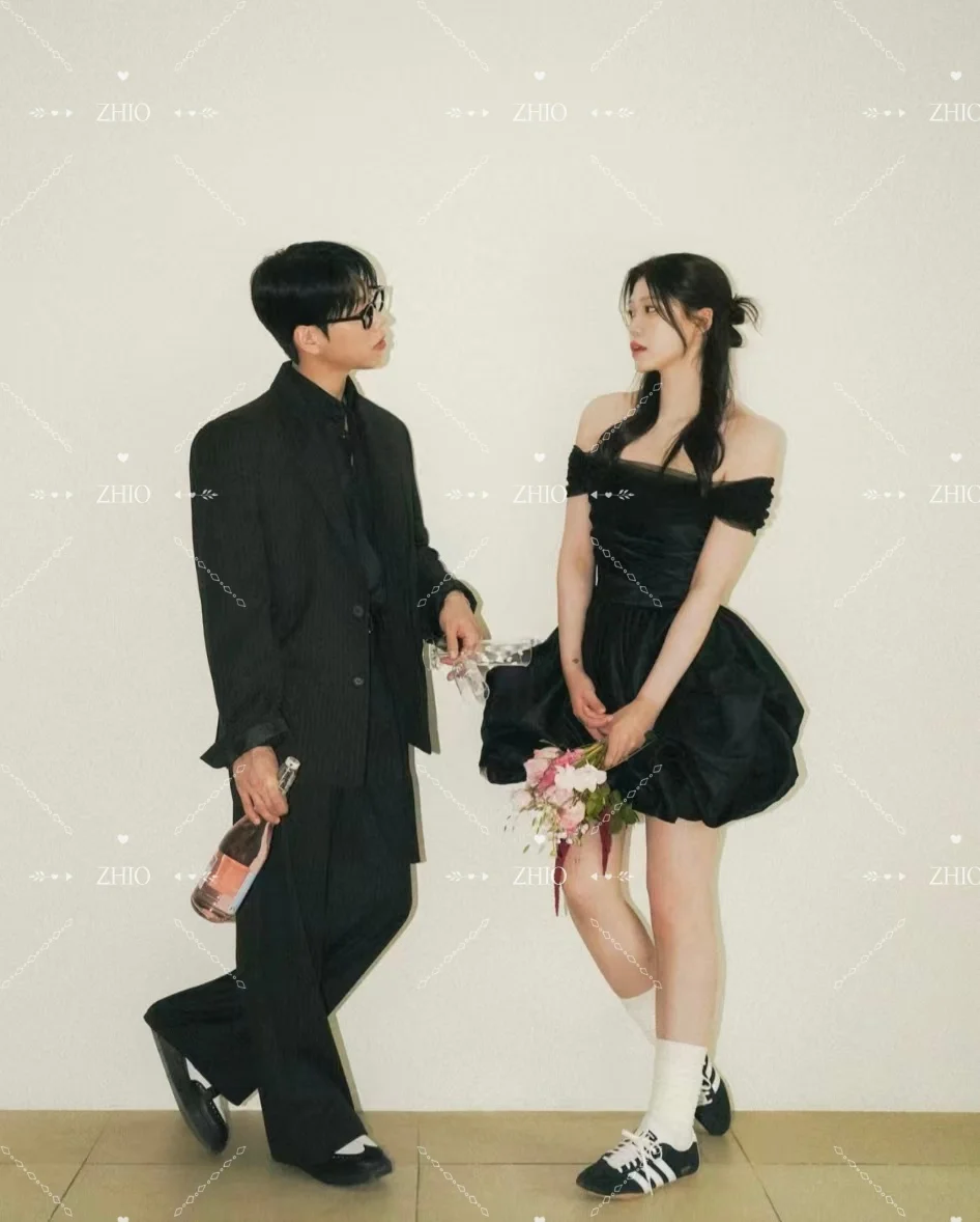 Sukienka ślubna ZHIO Classic Mini Black, odkryte ramiona, fason A, styl koreański, sesja zdjęciowa, suknie ślubne na zamówienie, Vestido De Noiva 2026