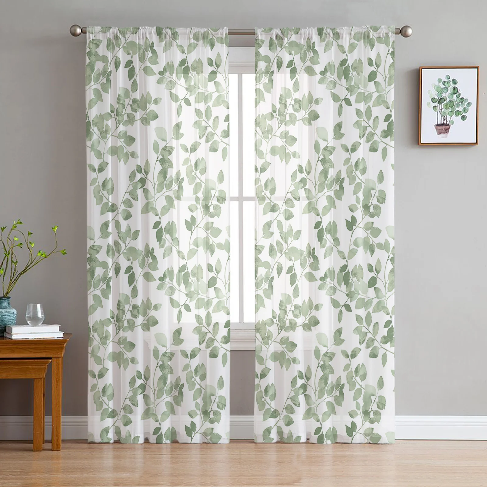 Branches Leaves Gradient Sheer Curtains for Bedroom Kitchen Window Tulle Curtains for Living Room