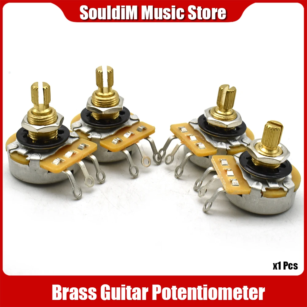 1pcs Pure Brass Shaft Guitar Pots Log A500K A250K B500K B250K Brass Shaft Volume Tone Potentiometers for Electric Guitars