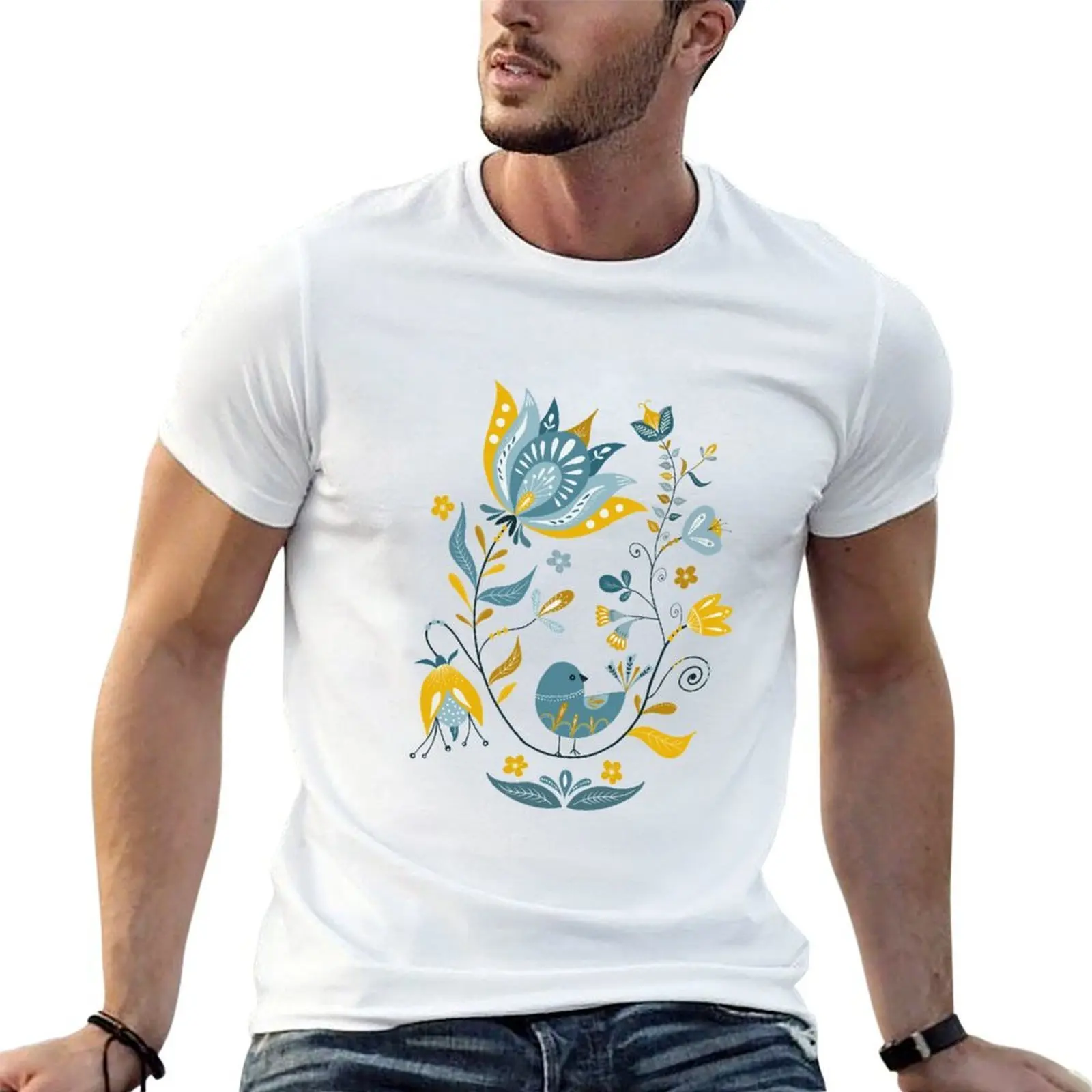 Cute Scandinavian Hand-drawn Folk Art T-Shirt t shirts designer t shirt man luxury cotton t shirt man T-shirt