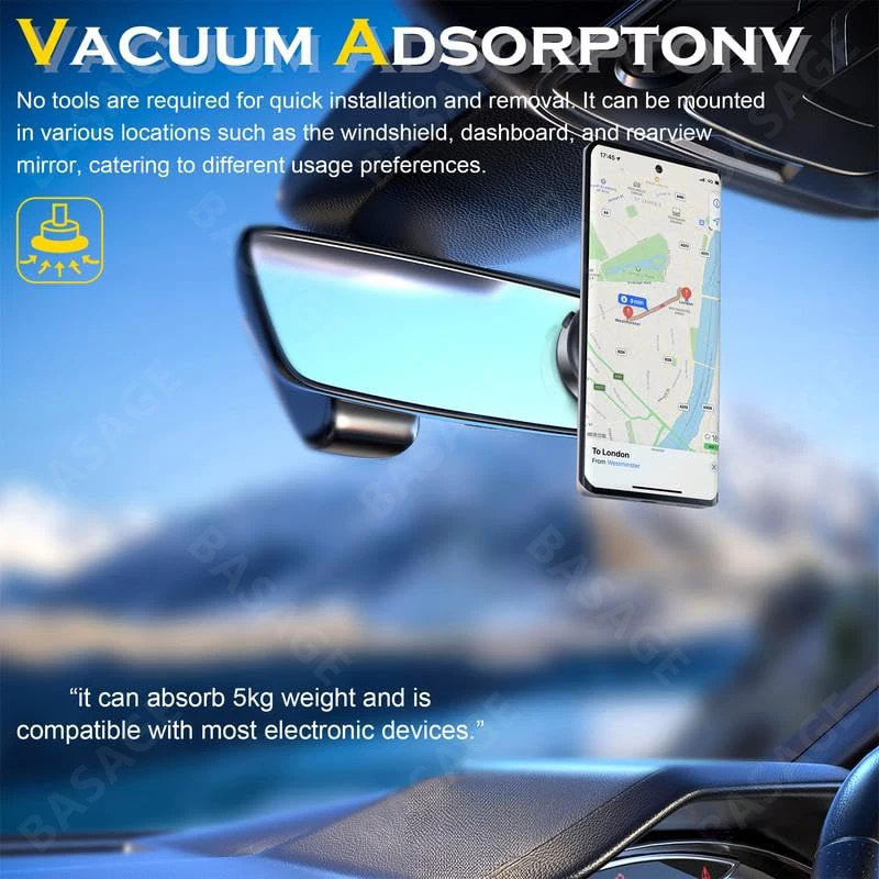 Staffa magnetica per adsorbimento del vuoto per auto Supporto per telefono cellulare girevole a 360 gradi in lega di alluminio per smartphone da 4,7 pollici o sopra