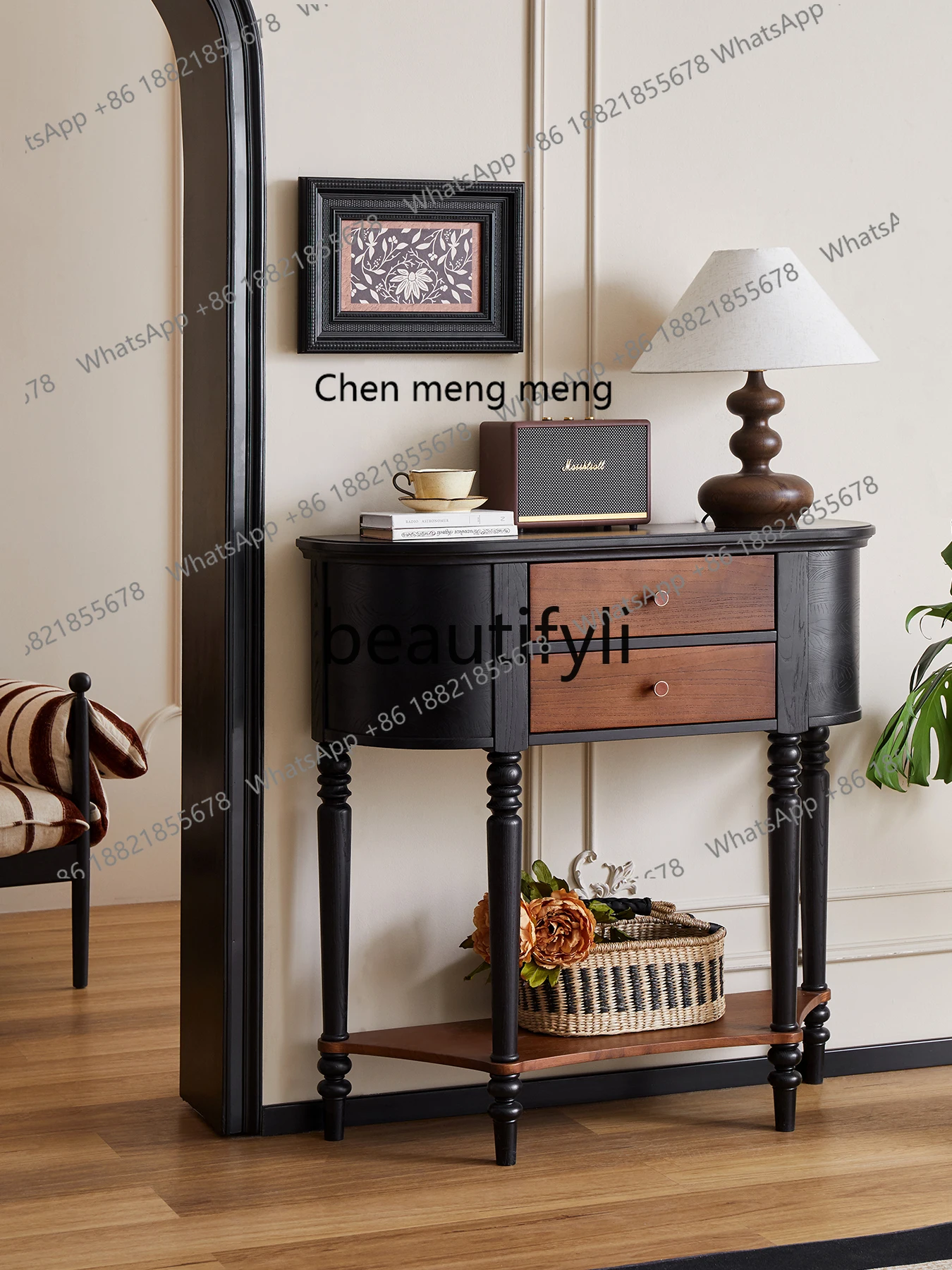 French solid wood entrance table against the wall ultra-narrow entrance platform corridor aisle cabinet retro decorative cabinet