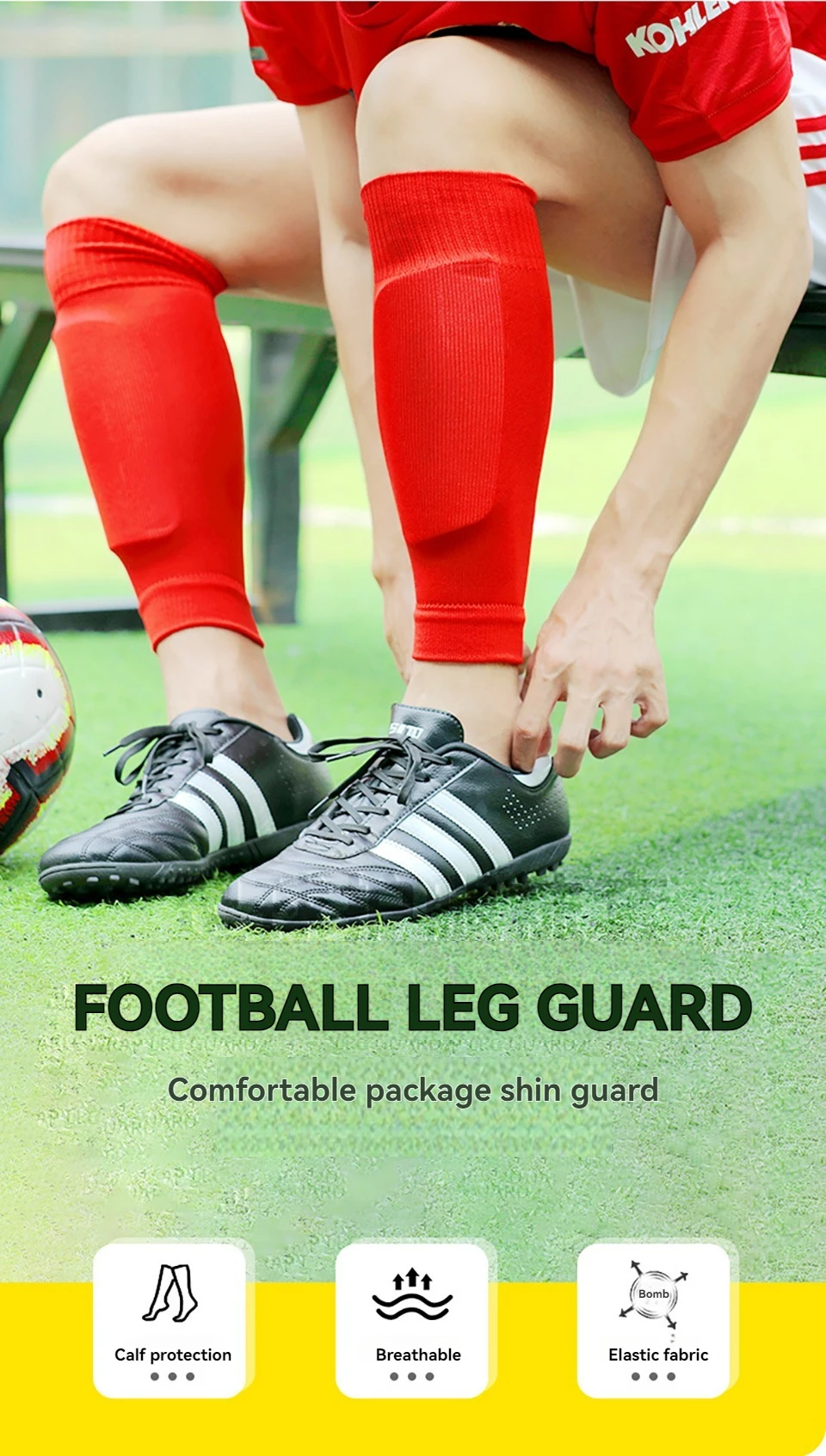 Loogdeel Professionelle, hochwertige Fußballsocken, atmungsaktive Wadenkompressionshülse für Männer, Kinder, Laufen, Fußball, Basketball – Detail 1