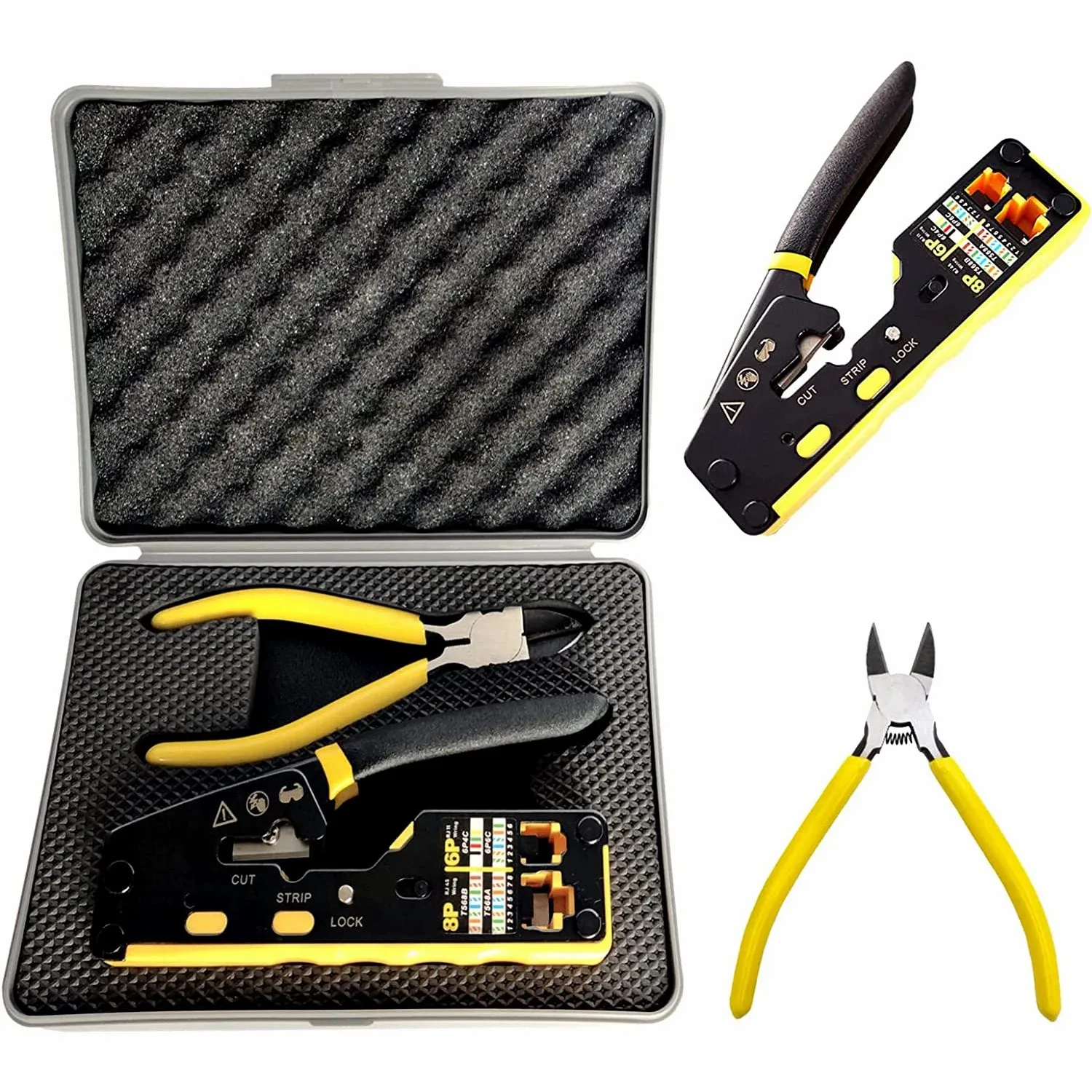 

WoeoW Rj45 Pass Through Crimp Tool Kit, Cat6 Cat6A Cat5 Cat5e Ethernet Crimping Tool Kit with a 8P/6P Ethernet Crimper