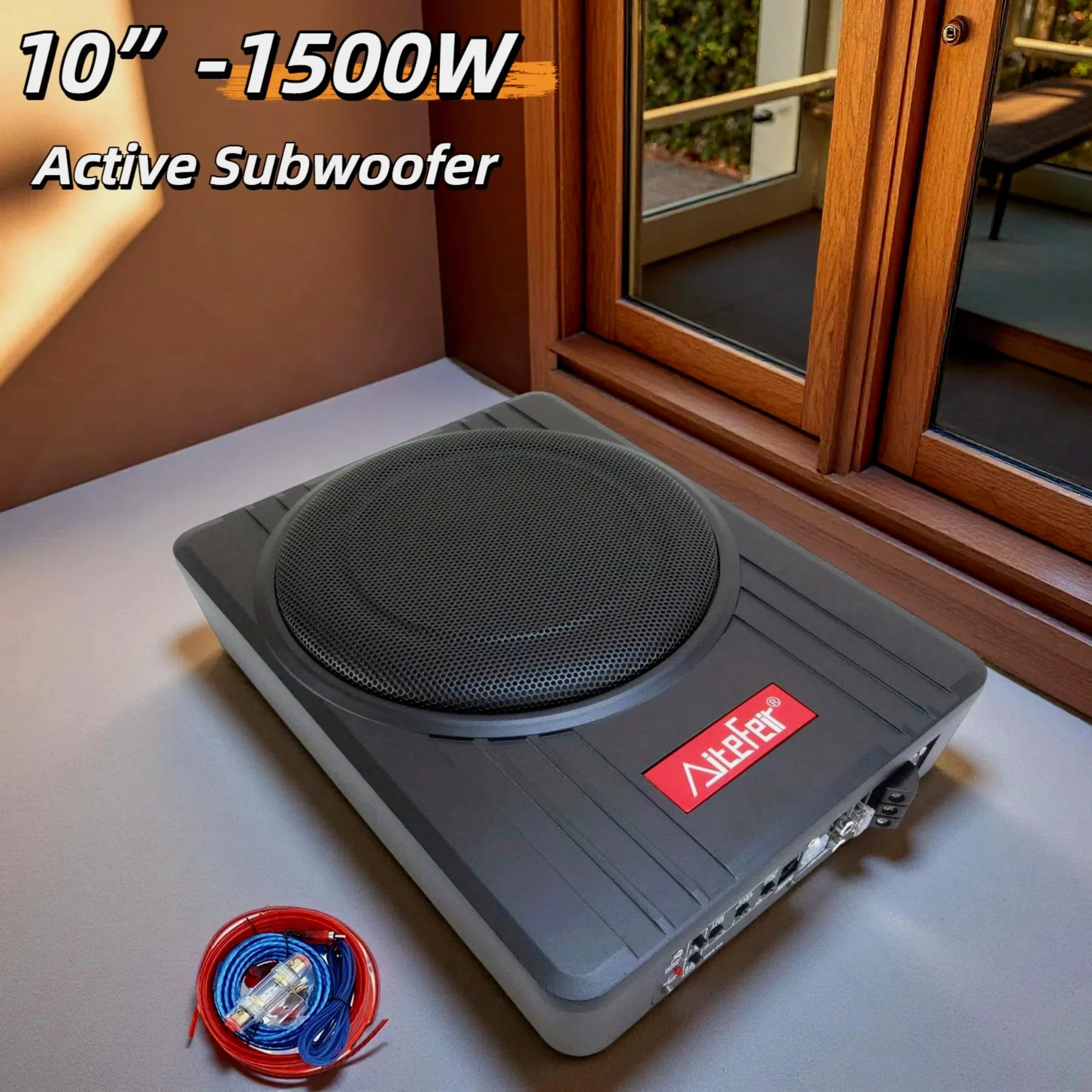 Subwoofer Activo Universal para Automóvil de 10 Pulgadas y 1500 W, Altavoz Cuadrado Ultrafino para Automóvil, Potencia Máxima, Aleación de Aluminio