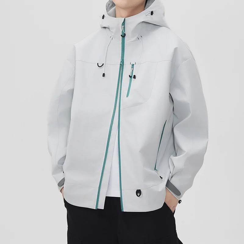 

Мужские куртки с капюшоном на молнии, весенне-осенние мужские повседневные ветрозащитные водонепроницаемые пальто, однотонная верхняя одежда для пары, кемпинга