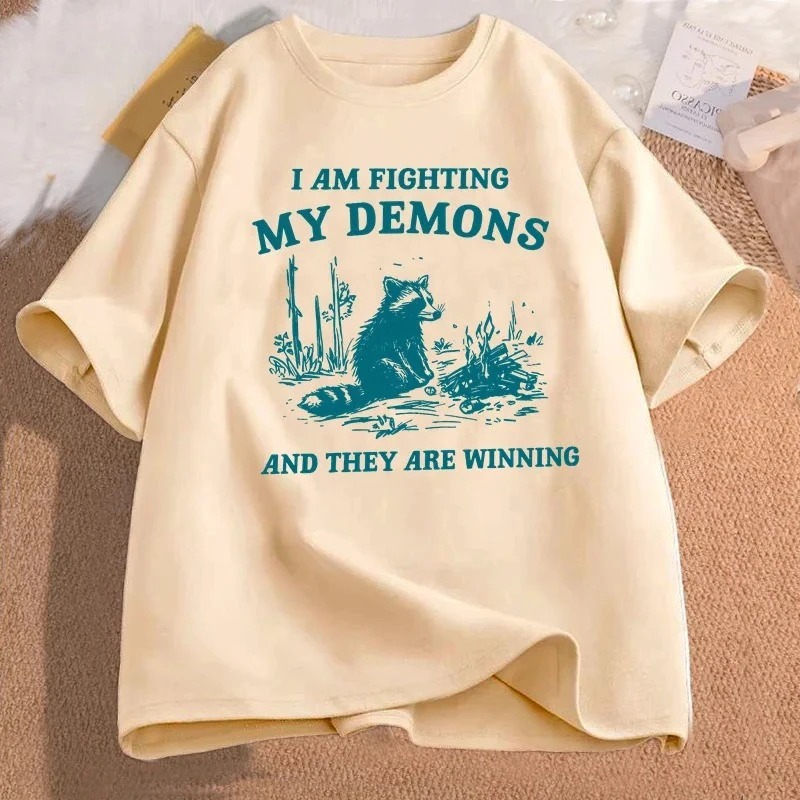 أنا القتال بلدي الشياطين الراكون ميمي تي شيرت مضحك الجرافيك تي شيرت مطبوع المرأة موضة Harajuku تي شيرت ريترو الجمالية #1