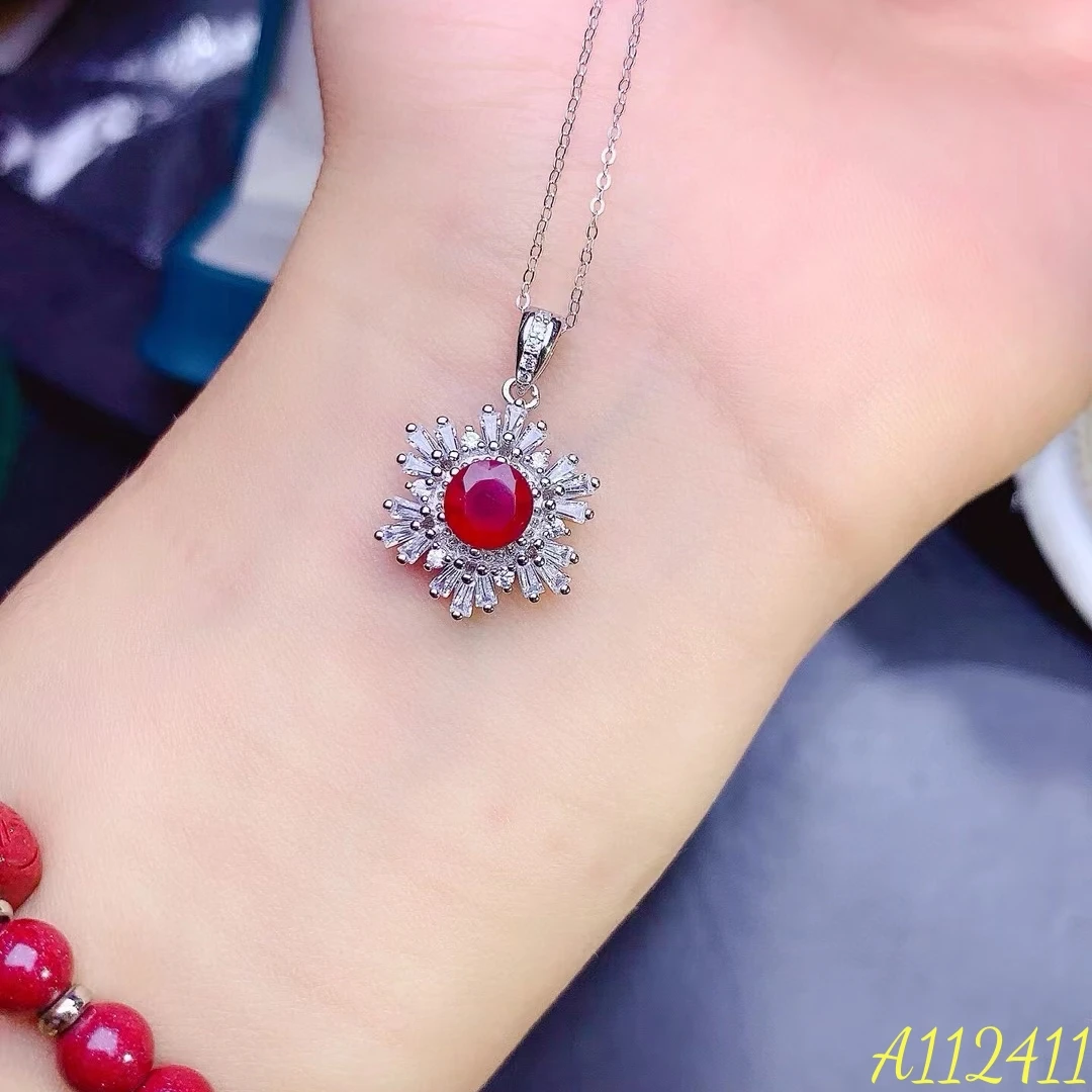 KJJEAXCMY Fine Jewelry Natural Myanmar Newly Burned Ruby Women's Pendant S925 Pure Silver Exquisite Inlaid High Clarity Gem Supp