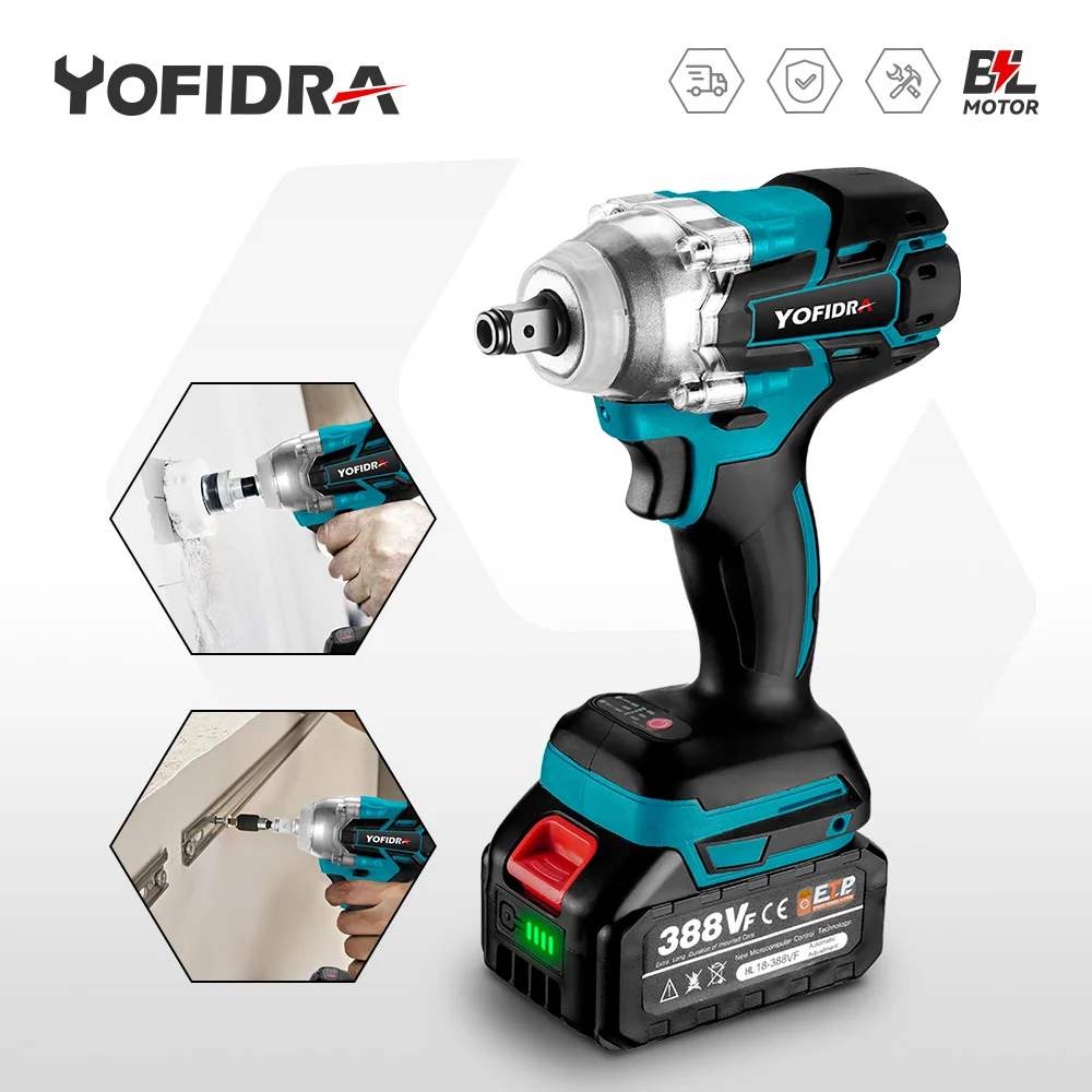 YOFIDRA 1/2 Hollow Shaft Brushless Electric Impact Wrench 350 N.M Cordless Screwdriver Drill Power Tool For Makita 18V Battery