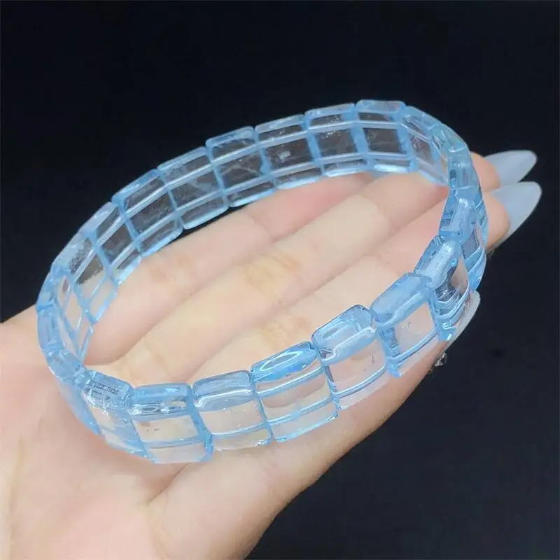 Natural Blue Topaz Bangle Crystal Healing Round Bead Women Men Fine Jewelry Gift 1PCS 12-13MM