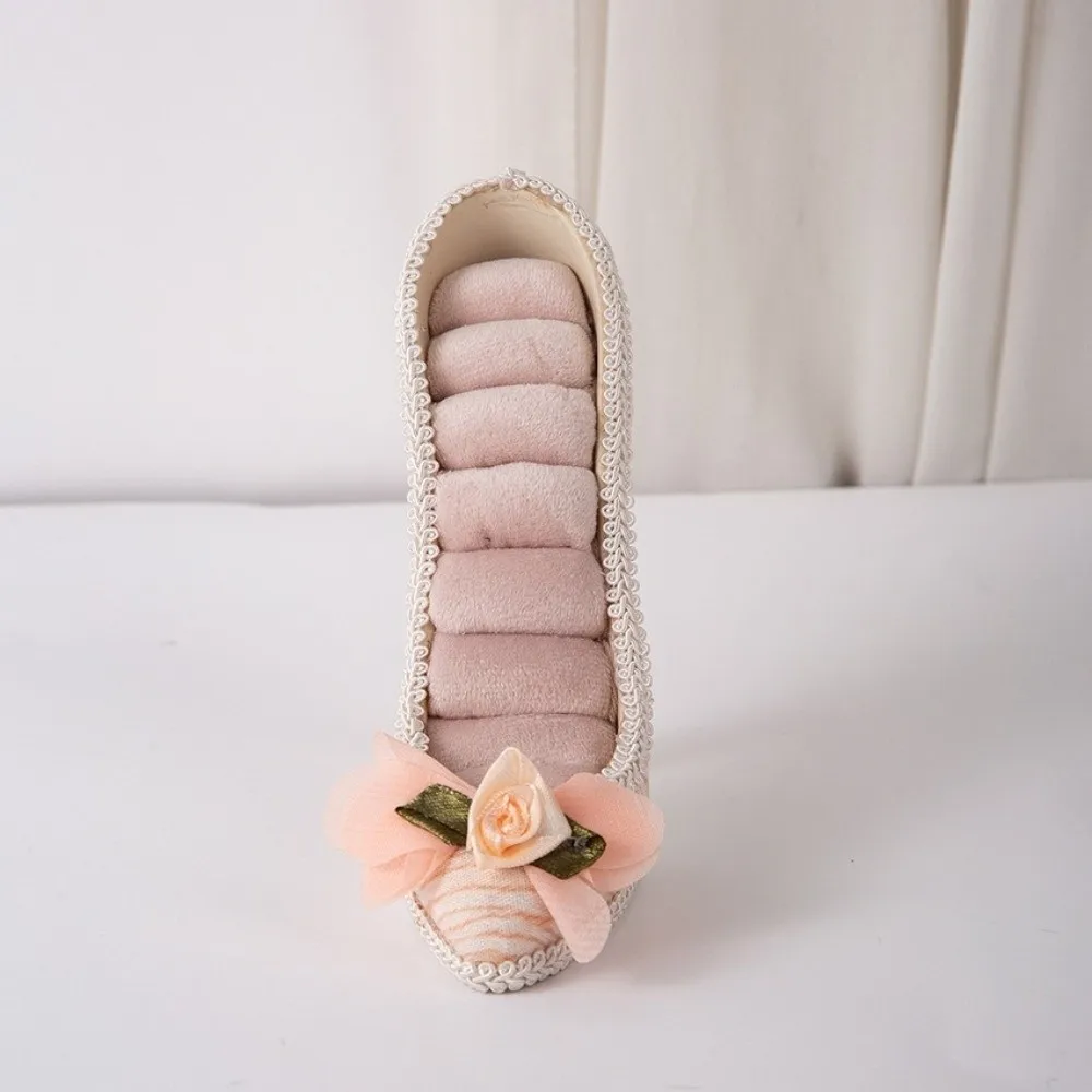 Creative High Heel Shoe Jewelry Holder Floral Print Pink Lace Polka Dot Ring Holder Vintage Multi-pattern Jewelry Organizer