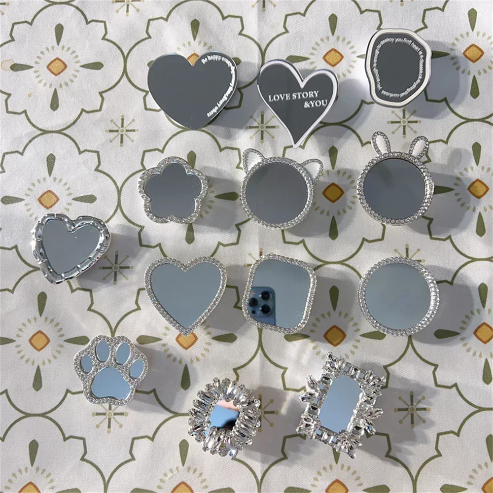 한국 INS 절묘한 실버 불규칙한 거울 표면 브래킷 아이폰 16에 대한 휴대 전화 케이스 삼성 Popsockets Griptok Grip Tok