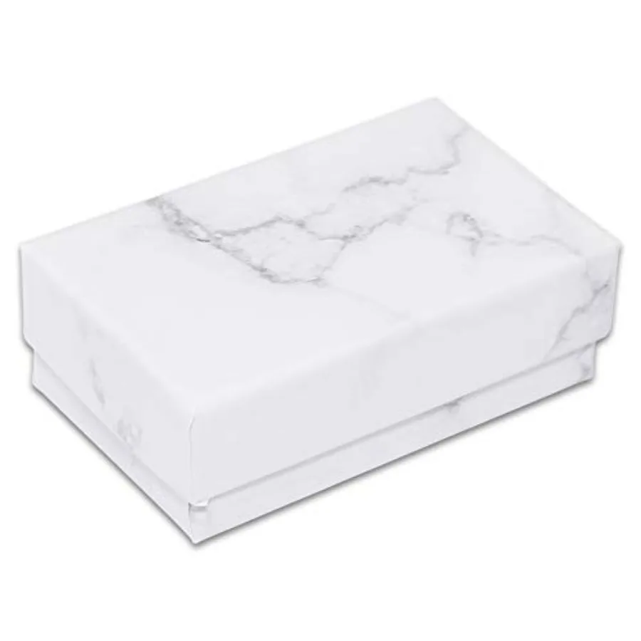 

100-Pack #21 Cotton Filled Cardboard Paper Jewelry Boxes Gift Case - Marble White 2.6" x 1.6" x 1.0" - for Shi