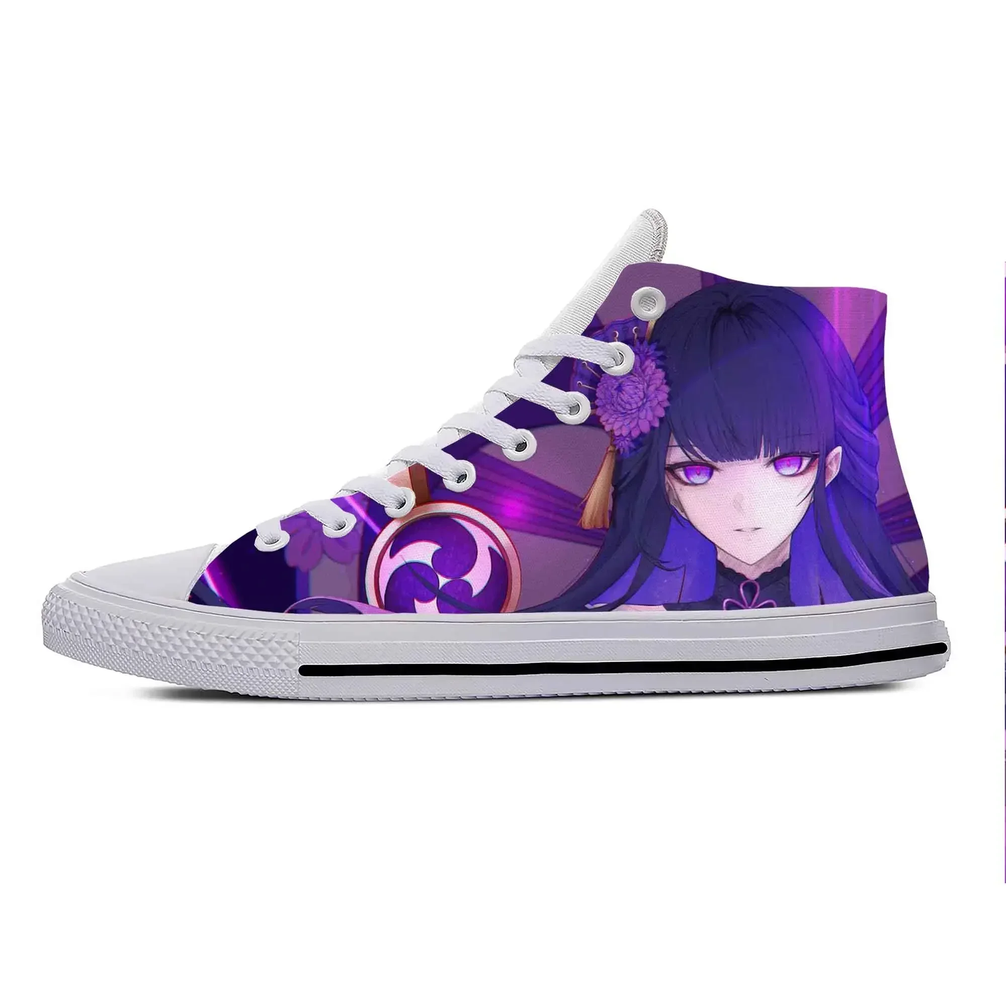 Genshin Impact Raiden Shogun Anime Sneakers, Breathable High-Top Unisex Casual Shoes