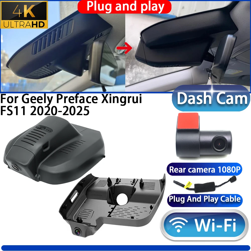 

HighCity For Geely Preface Xingrui FS11 2020-2025 Dash Cam Camera DVR 4K UHD Night Vision Wifl Plug And Play Video Recorder