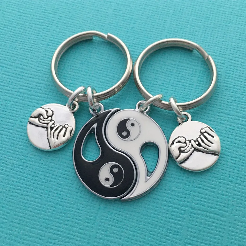 Couple Pendant Taiji Yin Yang BFF Small Thumb Agreement A Pair of Double Keychains