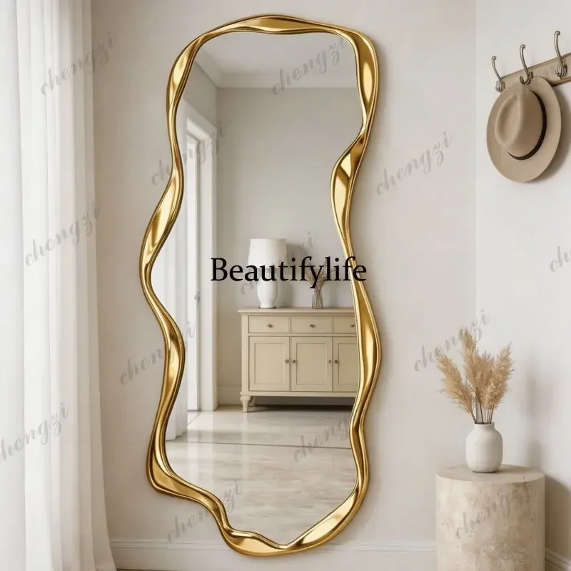 z183 Irregular wavy edge full-body mirror wall-mounted full-length mirror high-value bedroom decorative mirror