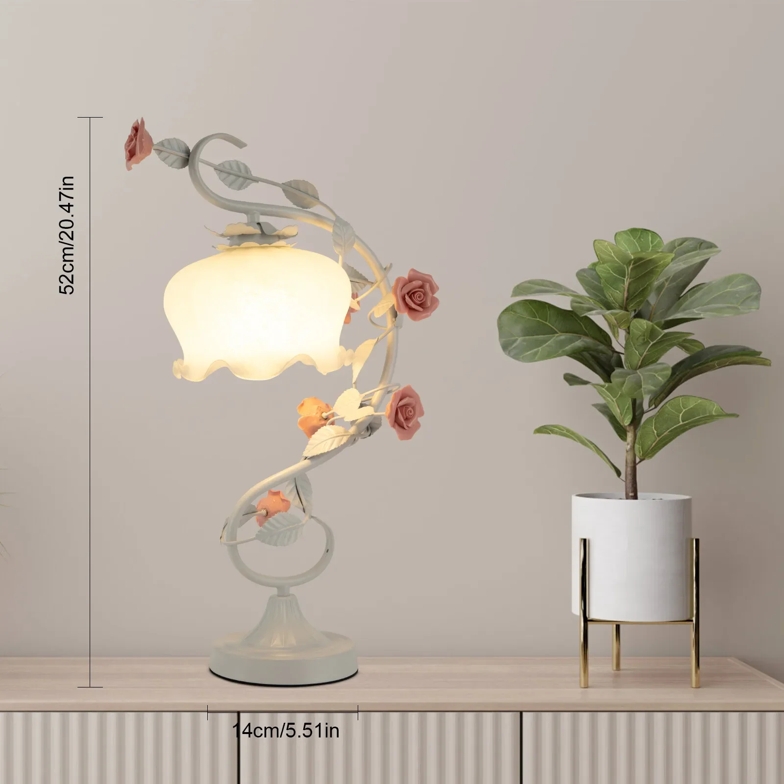 

60W Flower Table Lamp E26 Glass Lampshade Lily Shaped Green Bedside Desk Light Gorgeous Ornament