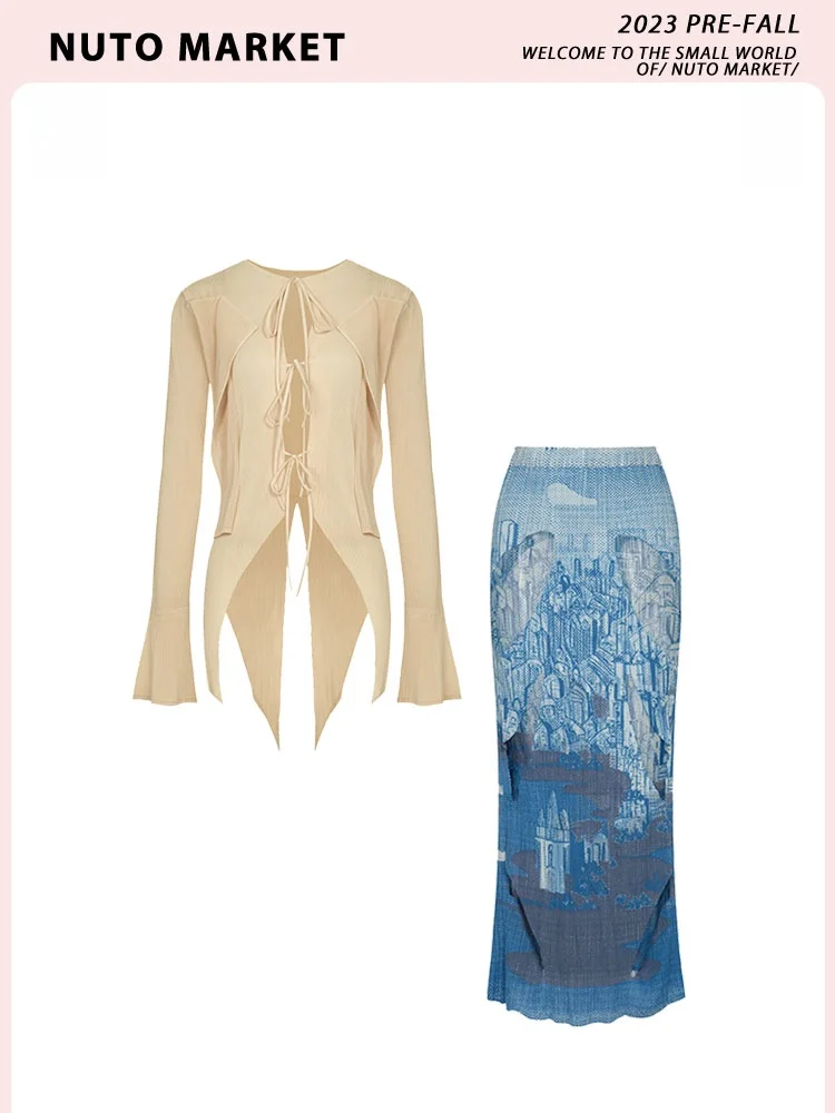 

Комплект NUTO Deconstructed irt And Blue Юбка Vaion Romance с высокой талией из полиэфирного волокна Long Sve Midi Dr plus Size